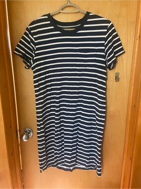 Striped Navy and White Short-Sleeve Mini Dress